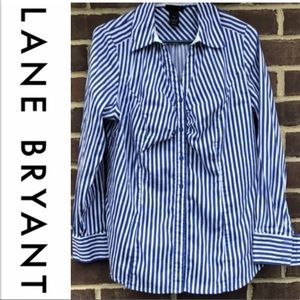 Lane Bryant blue white striped button down